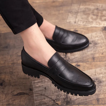 Riolio Luxury Brand Penny Loafers men Casual shoes Slip on Leather Dress shoes big size 38-46 Brogue Carving loafer Driving party